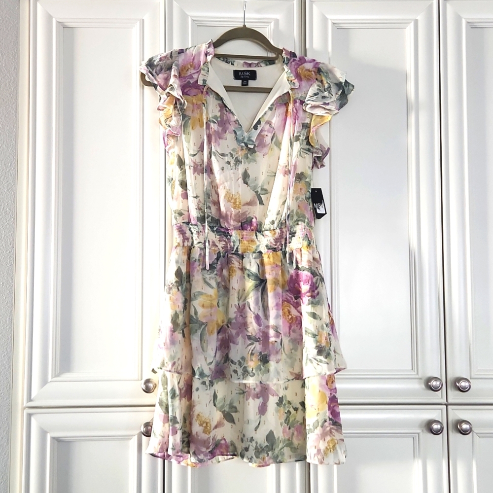 NWT MSK | $98 Floral Blouson Mini Dress (MP) - Picture 2 of 8